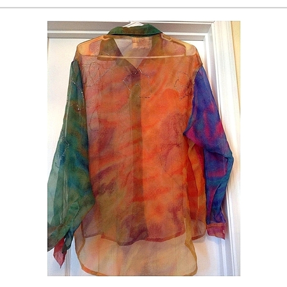 BUTTON DOWN SHEER BEADED BLOUSE SHIRT TOP SIZE SMALL - Picture 2 of 9